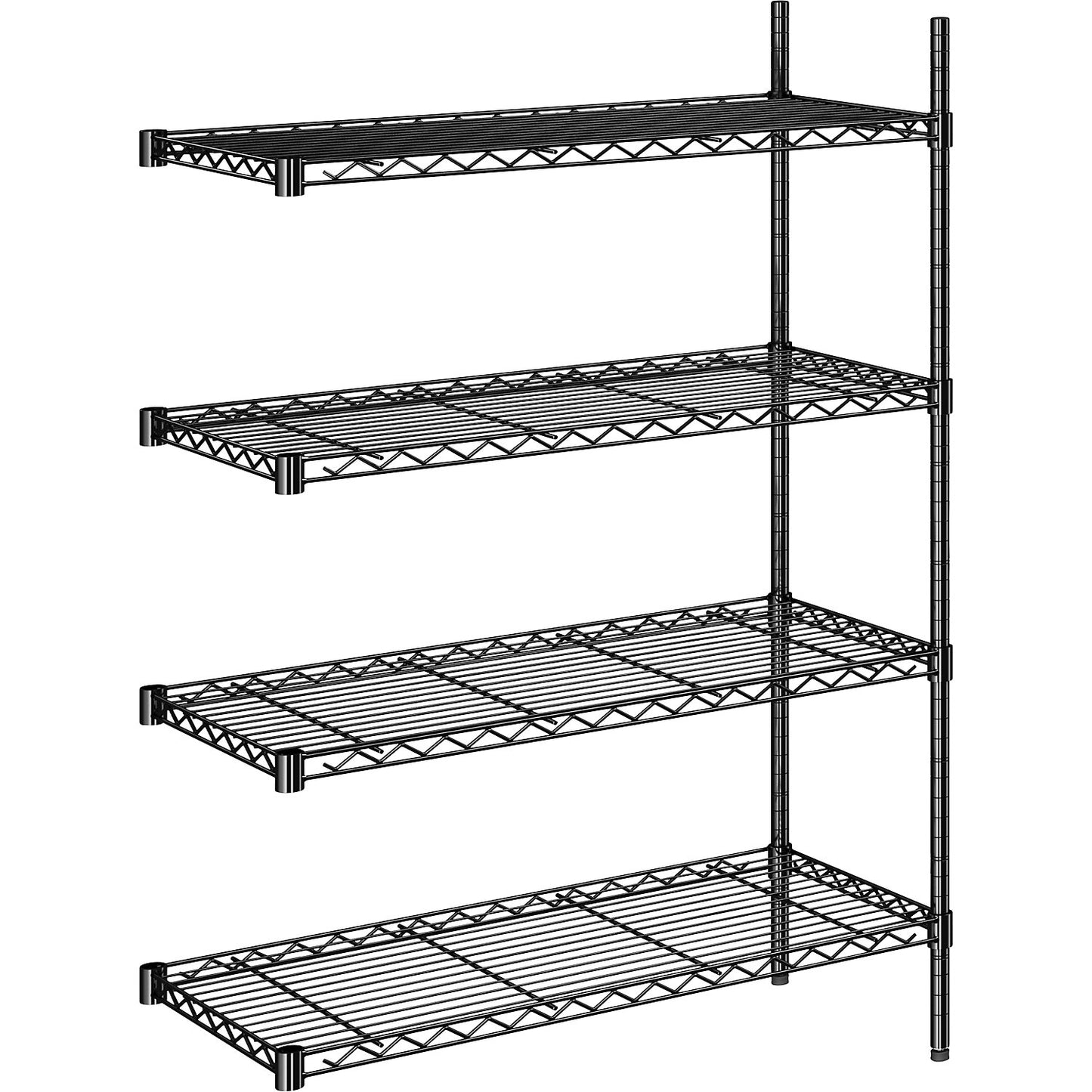 Steel wire mesh shelf unit, black, max. shelf load 100 kg, WxD 910 x 460 mm, extension shelf unit, height 1370 mm, 4 shelves.