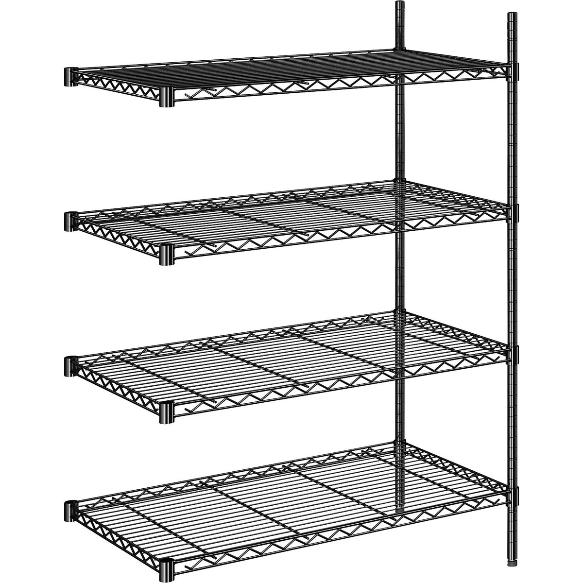 Steel wire mesh shelf unit, black, max. shelf load 100 kg, WxD 910 x 610 mm, extension shelf unit, height 1370 mm, 4 shelves.