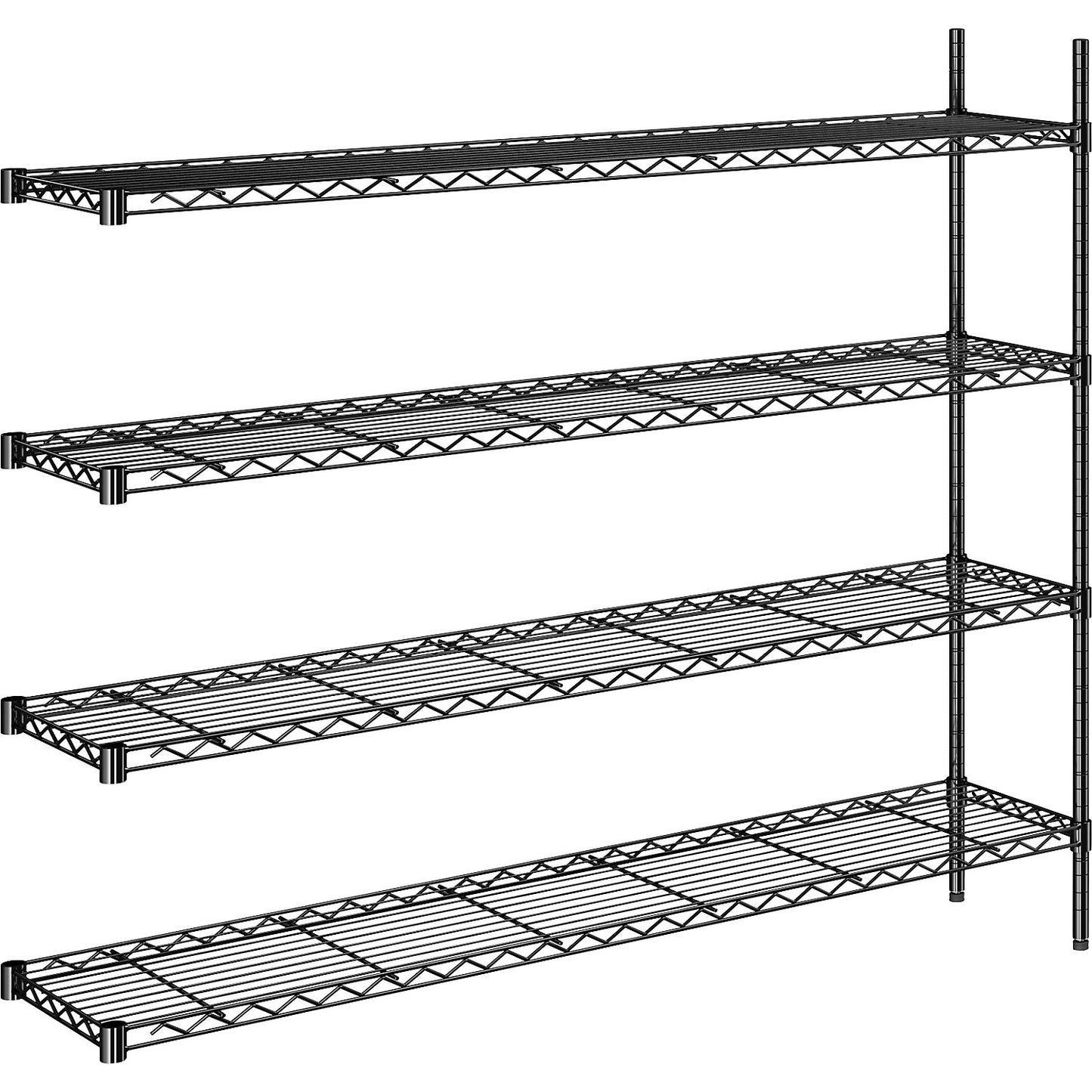 Steel wire mesh shelf unit, black, max. shelf load 100 kg, WxD 1520 x 360 mm, extension shelf unit, height 1370 mm, 4 shelves.