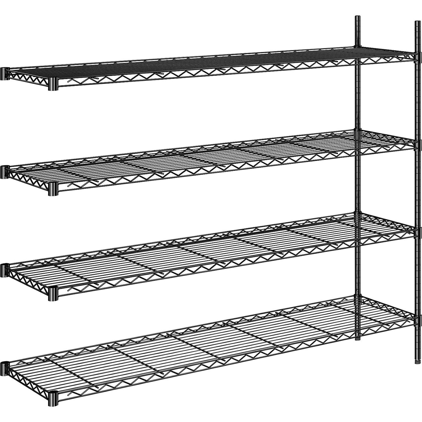 Steel wire mesh shelf unit, black, max. shelf load 100 kg, WxD 1520 x 460 mm, extension shelf unit, height 1370 mm, 4 shelves.