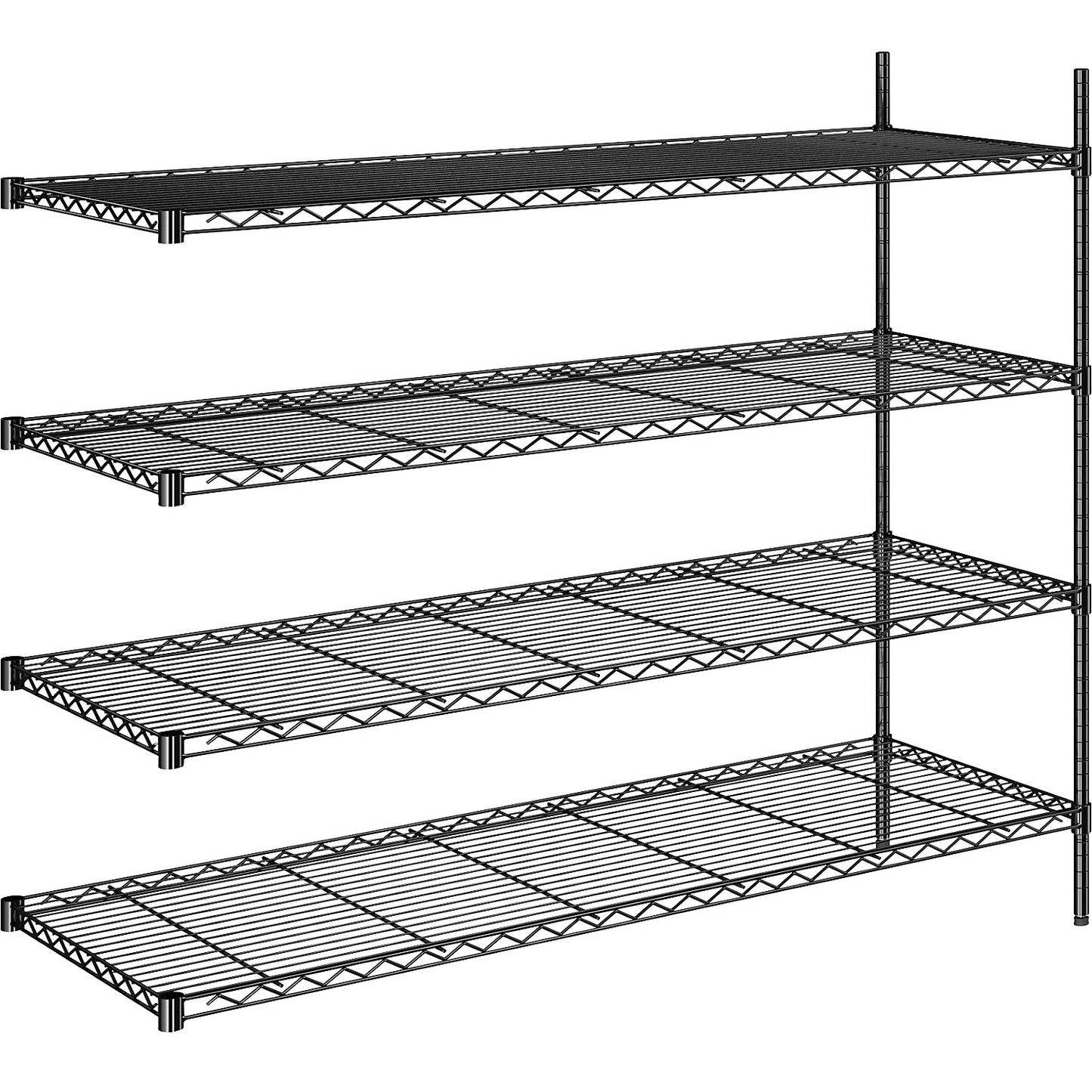 Steel wire mesh shelf unit, black, max. shelf load 100 kg, WxD 1520 x 610 mm, extension shelf unit, height 1370 mm, 4 shelves.