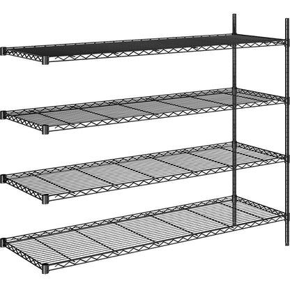 Steel wire mesh shelf unit, black, max. shelf load 100 kg, WxD 1520 x 610 mm, extension shelf unit, height 1370 mm, 4 shelves.
