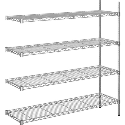 Steel wire mesh shelf unit, chrome plated, max. shelf load 100 kg, WxD 1220 x 460 mm, extension shelf unit, height 1370 mm, 4 shelves.