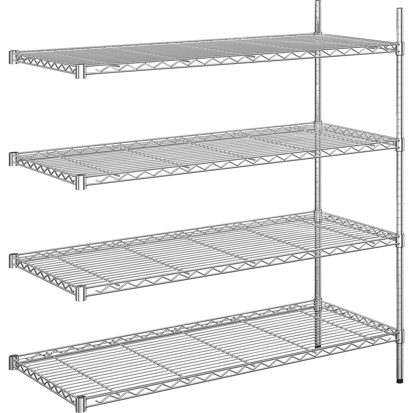 Steel wire mesh shelf unit, chrome plated, max. shelf load 100 kg, WxD 1220 x 610 mm, extension shelf unit, height 1370 mm, 4 shelves.
