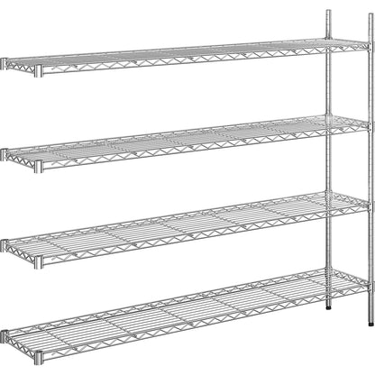 Steel wire mesh shelf unit, chrome plated, max. shelf load 100 kg, WxD 1520 x 360 mm, extension shelf unit, height 1370 mm, 4 shelves.