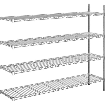 Steel wire mesh shelf unit, chrome plated, max. shelf load 100 kg, WxD 1520 x 460 mm, extension shelf unit, height 1370 mm, 4 shelves.