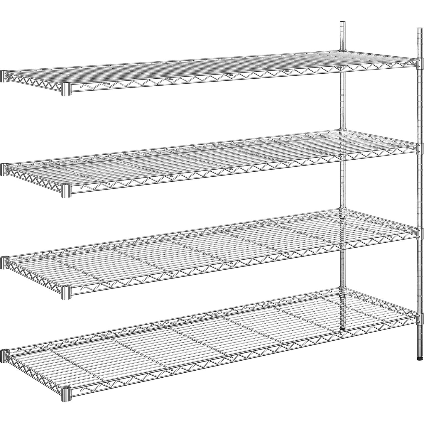 Steel wire mesh shelf unit, chrome plated, max. shelf load 100 kg, WxD 1520 x 610 mm, extension shelf unit, height 1370 mm, 4 shelves.
