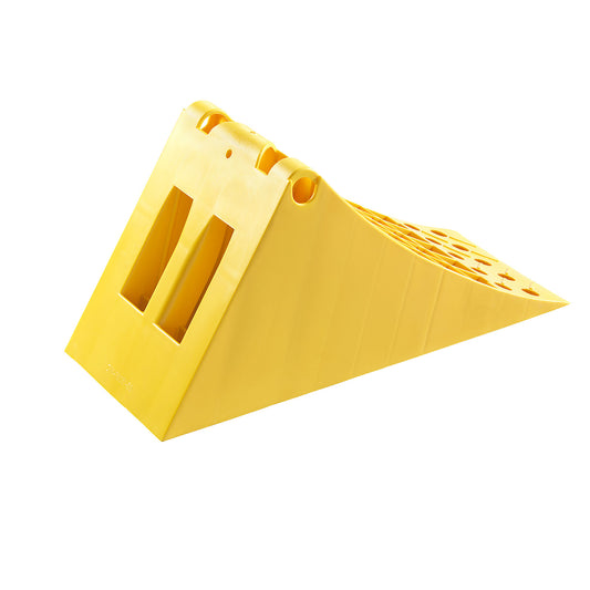 Wheel chock, yellow, nominal size 53, pack of 2, 1+ packs.