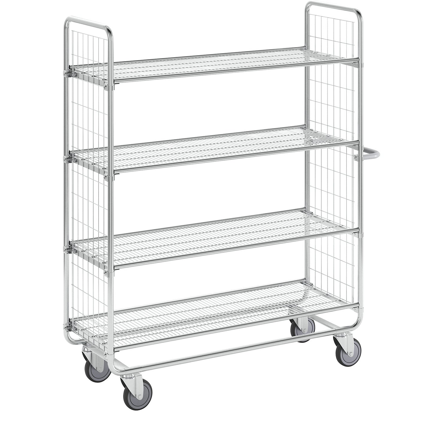 SERIES 100 mesh trolley, 4 shelves, LxWxH 1380 x 460 x 1585 mm.