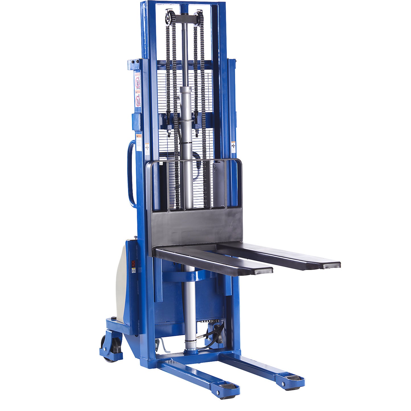 Semi-electric drawbar stacker, max. load 1200 kg, lifting height 2500 mm.