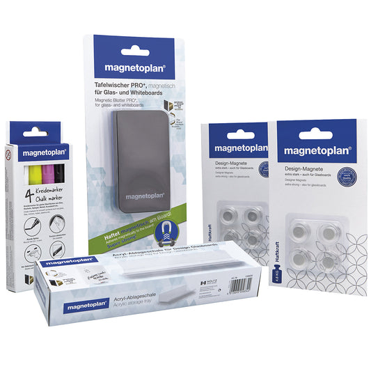 Accessory set, for glass boards, 14 parts, markers, magnets, cleaner.