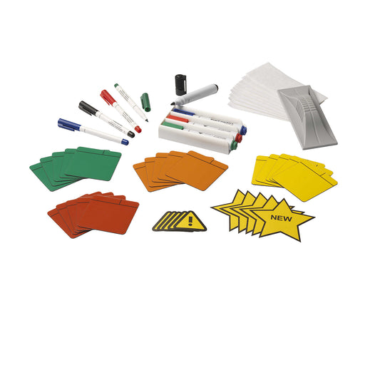 Scrum accessory kit, for board size 1200 x 900 mm, magnetic films, markers, labels, holders, wipers.