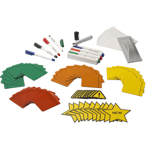 Scrum accessory kit, for board size 2000 x 1200 mm, magnetic films, markers, labels, holders, wipers.