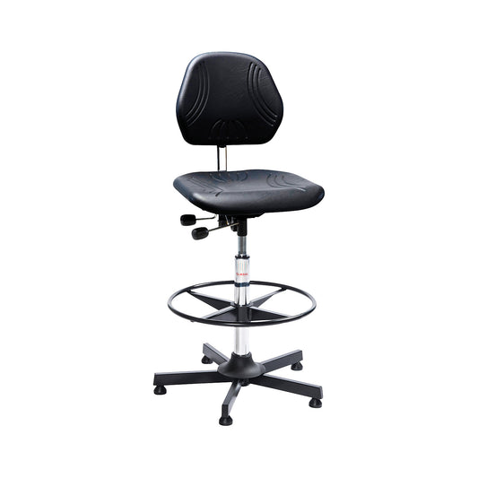 COMFORT industrial swivel chair, with floor glides and foot ring, height adjustment range 640 - 900 mm.