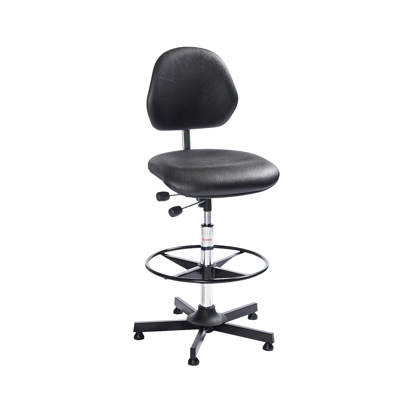 AKTIV industrial swivel chair, with floor glides and foot ring, steel five-star base, foot ring painted black.