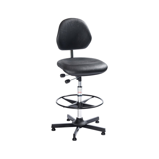 AKTIV industrial swivel chair, with floor glides and foot ring, steel five-star base, foot ring painted black.