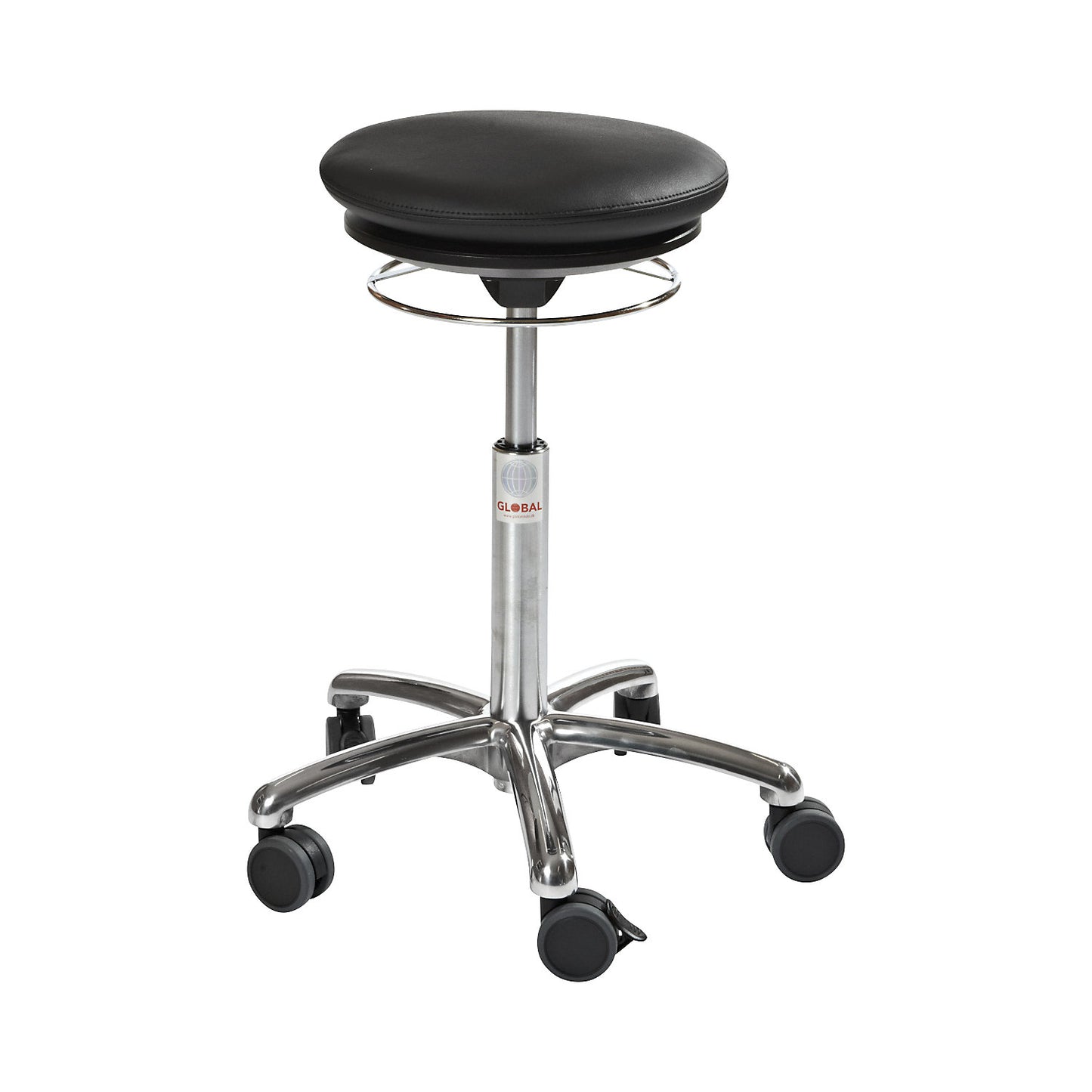 Stool with air cushion seat, vinyl covering, black.