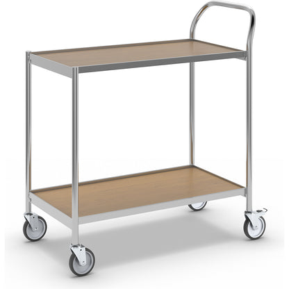 Table trolley, 2 shelves, LxW 800 x 420 mm, chrome/oak.