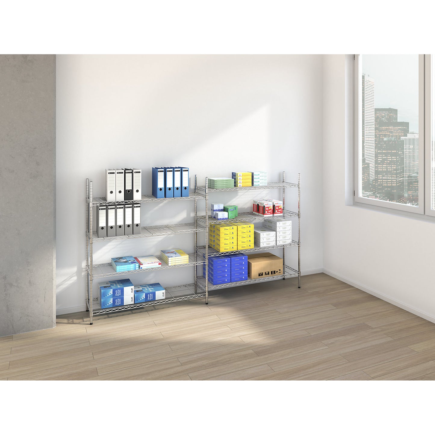 Steel wire mesh shelf unit, chrome plated, 5 shelves, HxWxD 1880 x 1220 x 360 mm.