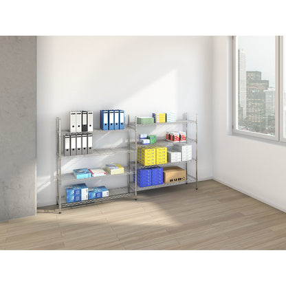 Steel wire mesh shelf unit, chrome plated, 5 shelves, HxWxD 1880 x 1220 x 360 mm.