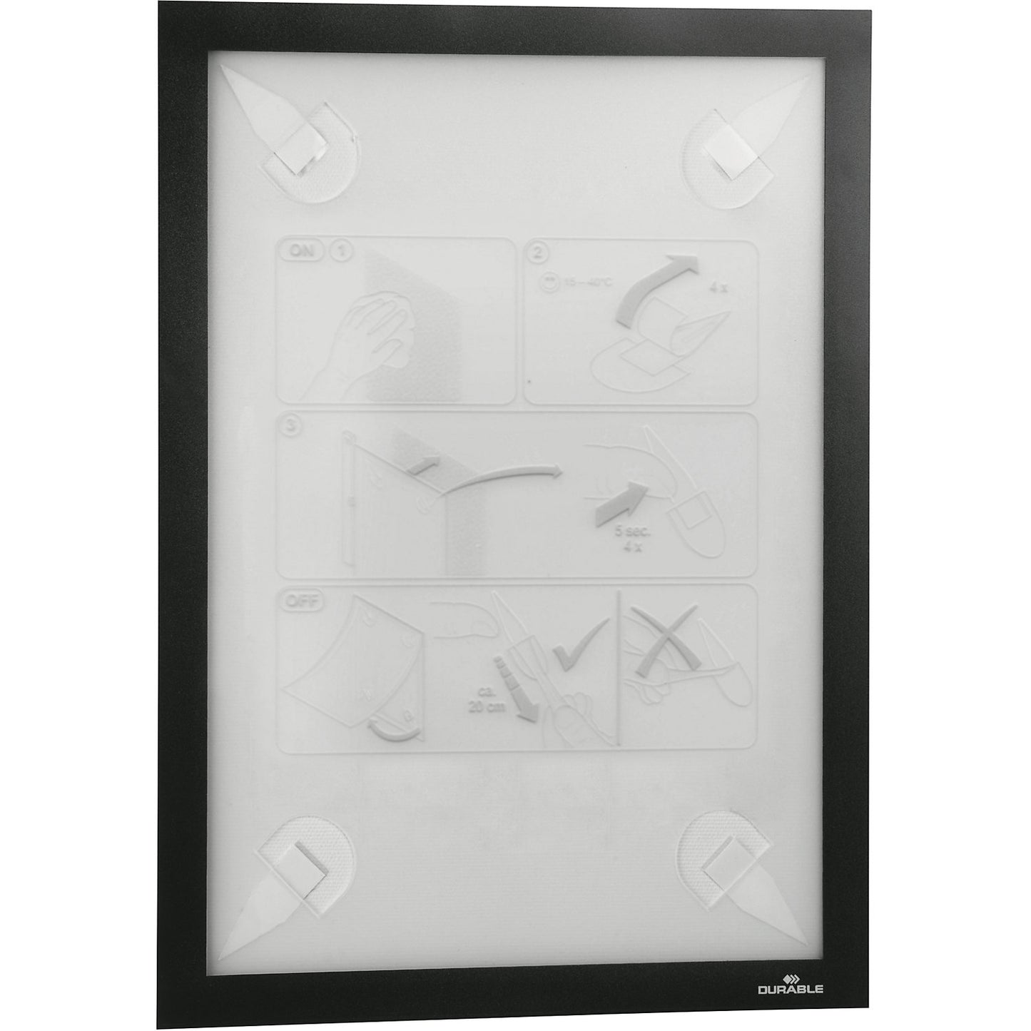 DURAFRAME® WALLPAPER display frame, for sensitive surfaces, e.g. wallpaper, for A4 format, black, pack of 5.