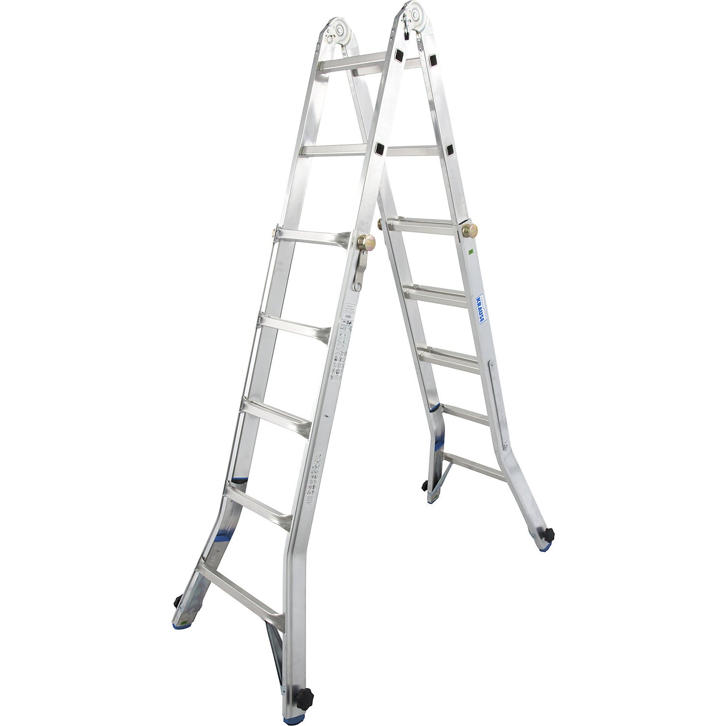 Hinged telescopic ladder, can be used as a step ladder or lean to ladder, 4 x 5 rungs.