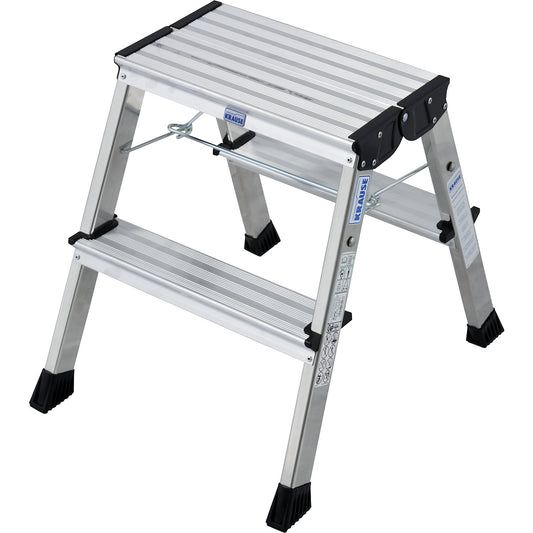 Aluminium folding step, with castors, 2 x 2 steps, aluminium silver.