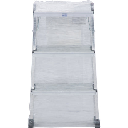 Aluminium folding step, with castors, 2 x 3 steps, aluminium silver.