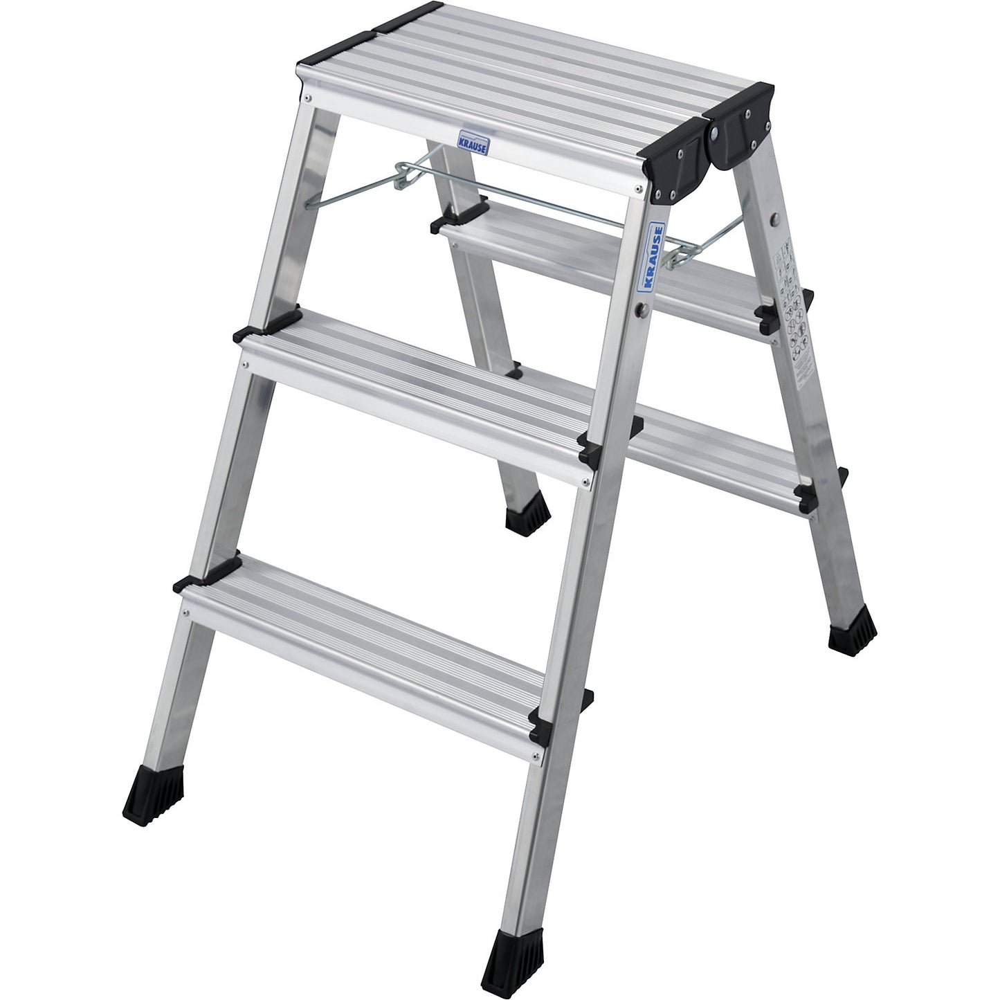 Aluminium folding step, with castors, 2 x 3 steps, aluminium silver.