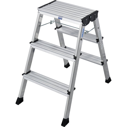 Aluminium folding step, with castors, 2 x 3 steps, aluminium silver.
