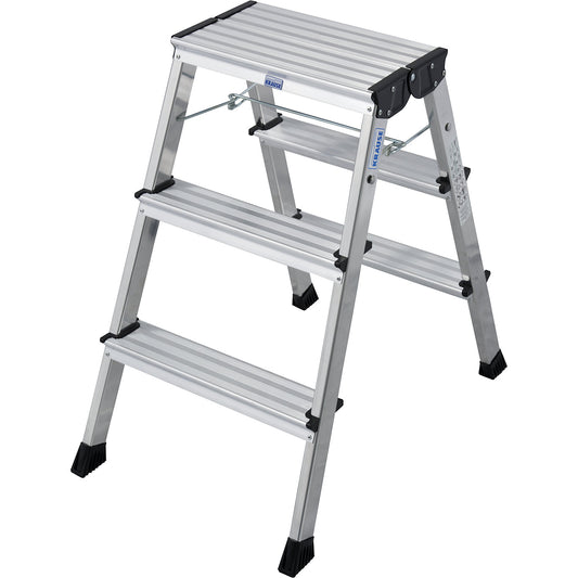 Aluminium folding step, with castors, 2 x 3 steps, aluminium silver.