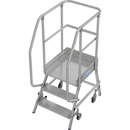 Mobile safety steps, single sided access, foot rail, 3 steps.