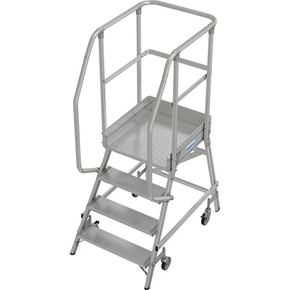 Mobile safety steps, single sided access, foot rail, 4 steps.