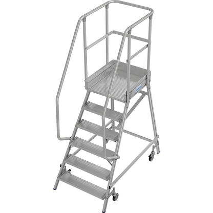 Mobile safety steps, single sided access, foot rail, 6 steps.