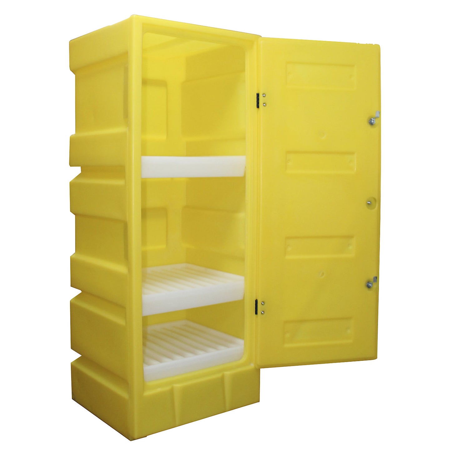 Environmental cupboard made of PE, collection capacity 70 l, 3 PE tray shelves, HxWxD 1650 x 650 x 570 mm.