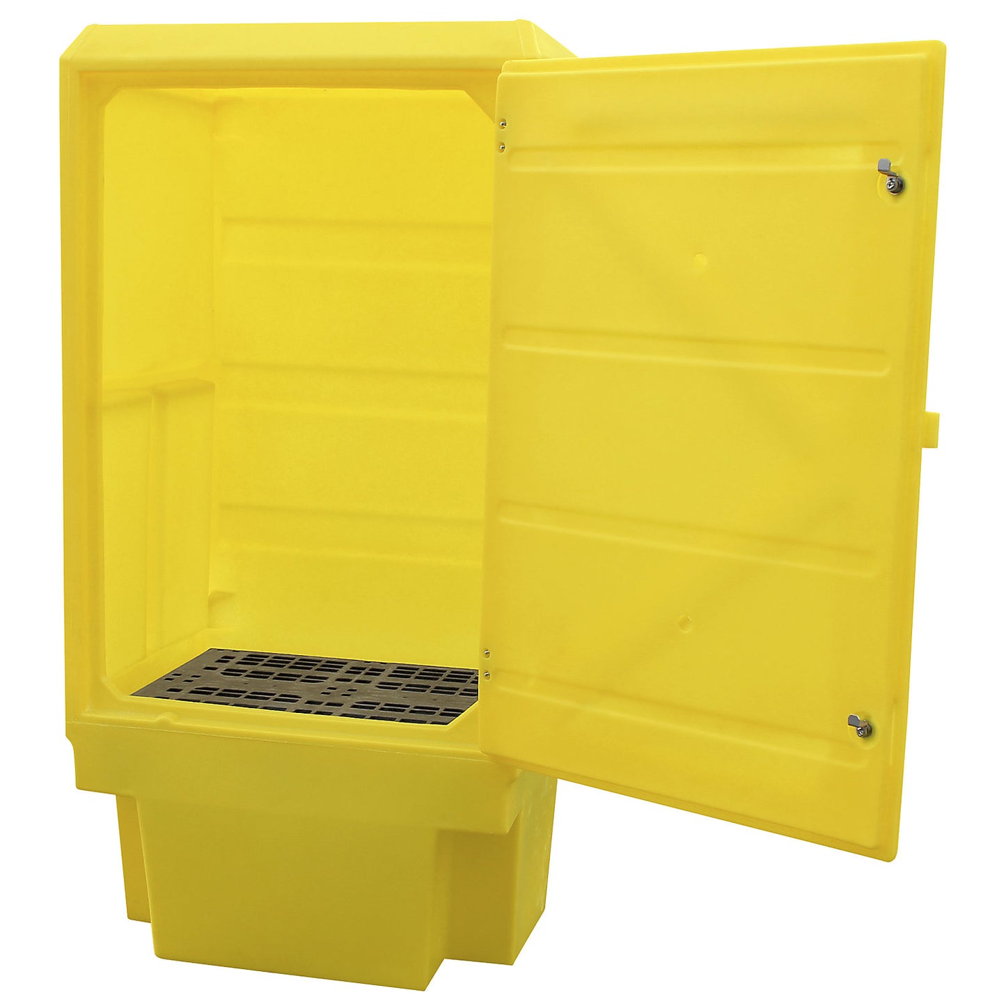 Environmental cupboard made of PE, collection capacity 225 l, for 1 x 200 l drum, 1 PE tray grate, HxWxD 1835 x 920 x 740 mm.