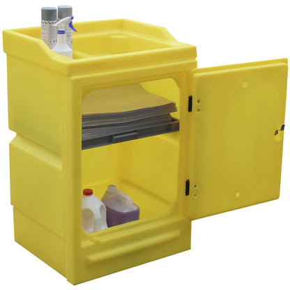 Environmental cupboard made of PE, collection capacity 48 l, 1 PE shelf, HxWxD 980 x 640 x 580 mm.