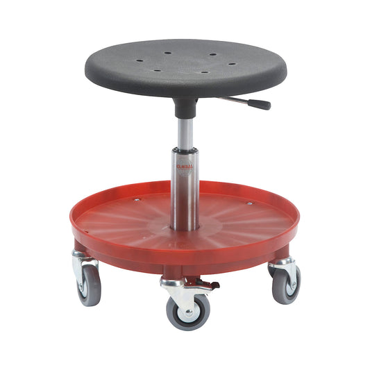 Assembly stool with tray, gas lift height adjustment 370 - 500 mm, red.