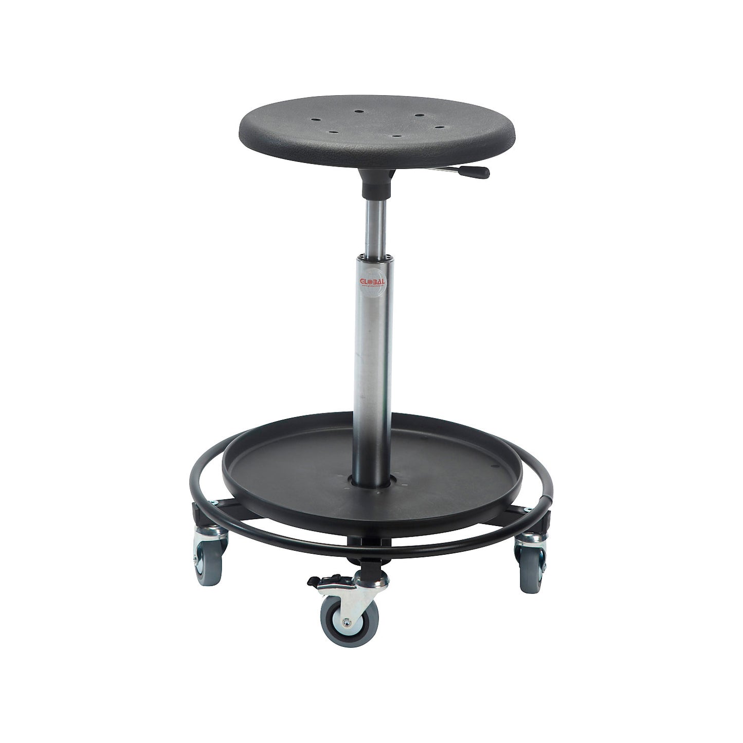 Workshop stool, with foot ring and foot rest, seat height 550 - 810 mm.