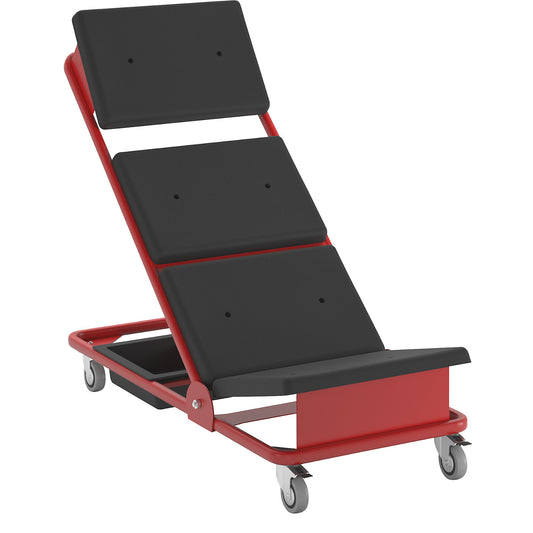 Workshop creeper, inclination adjustable,with 4 PU cushions, 4 swivel castors with brake, incl. tray.
