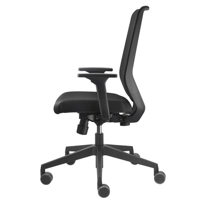 TO-sync office chair, with arm rests and universal castors, black, mesh back rest.