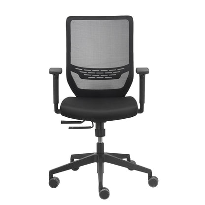 TO-sync office chair, with arm rests and universal castors, black, mesh back rest.