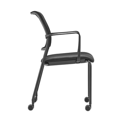 TO-SYNC meet meeting room chair, with mesh back rest, pack of 4, black, with arm rests and castors.