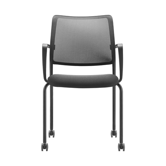 TO-SYNC meet meeting room chair, with mesh back rest, pack of 4, black, with arm rests and castors.
