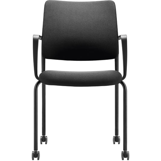 TO-SYNC meet meeting room chair, with upholstered back rest, pack of 4, black, with arm rests and castors.
