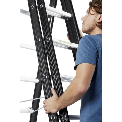 NEVADA multi purpose ladder, 3-part, black, 3 x 8 rungs.