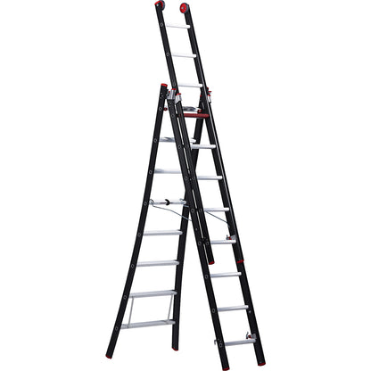 NEVADA multi purpose ladder, 3-part, black, 3 x 8 rungs.