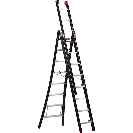 NEVADA multi purpose ladder, 3-part, black, 3 x 8 rungs.