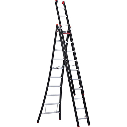 NEVADA multi purpose ladder, 3-part, black, 3 x 10 rungs.