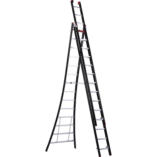 NEVADA multi purpose ladder, 3-part, black, 3 x 14 rungs.